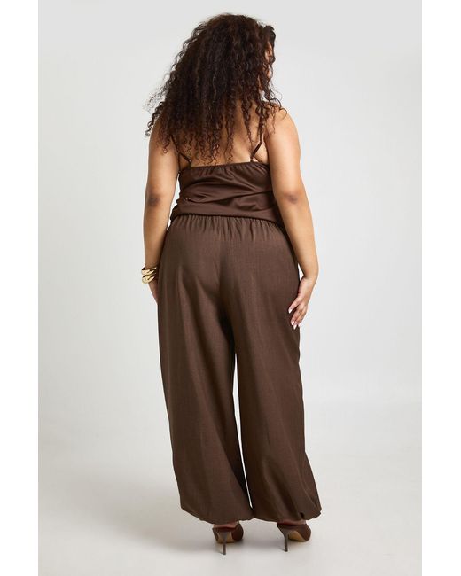 Boohoo Brown Plus Tie Front Marl Wide Leg Trouser