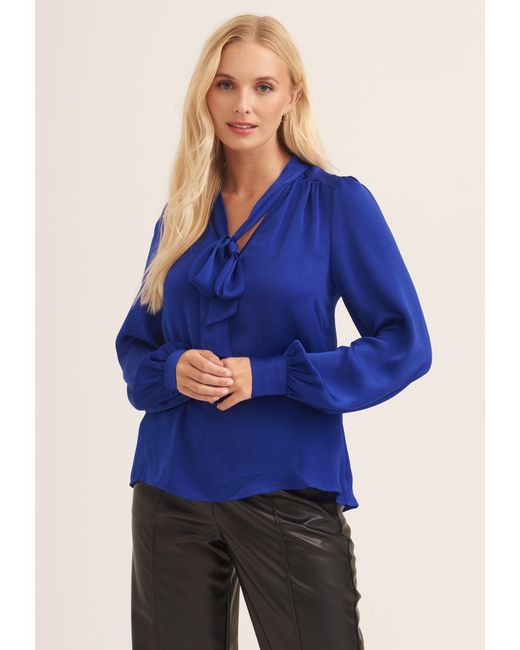 Gini London Blue Royal Tie Neck Long Sleeve Top