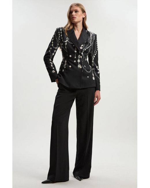 Karen Millen Black Archive Collection- Petite Satin Tailored Kickflare Trouser