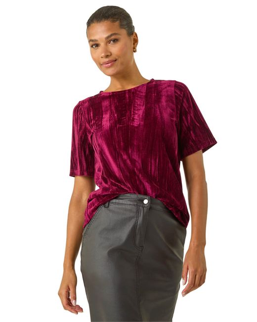 Roman Red Pleated Velvet Stretch Top