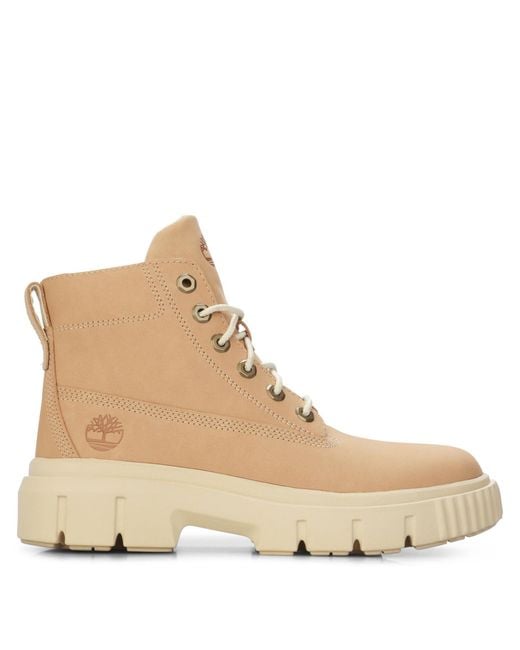 Timberland Natural Greyfield Mid Logo Print Lace Up Platform Boots