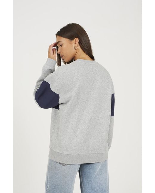 Brave Soul Gray Contrast Stripe Panel Crew Neck Sweatshirt