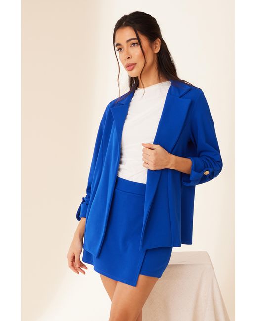 Quiz Blue Royal Ruched Sleeve Tailored Blazer