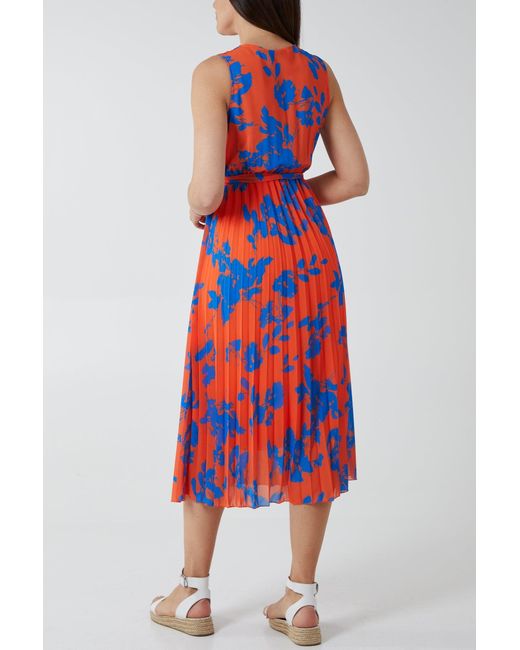 Blue Vanilla Red Floral Print Sleeveless Dress