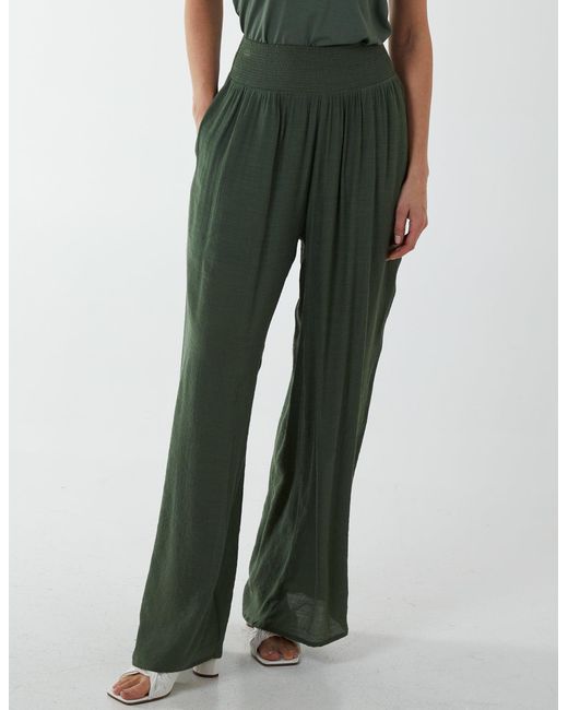 Blue Vanilla Green Shirring Waist Wide Leg Trouser