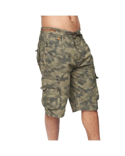 Crosshatch Green Hanwhere Camo Cargo Shorts (Dark) Cotton for men