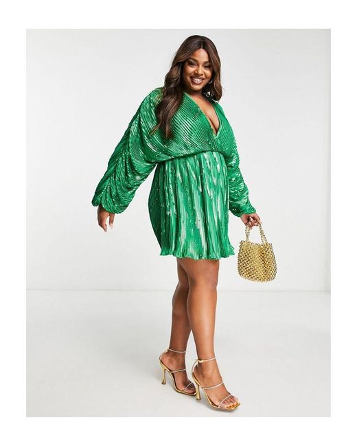 ASOS Green Design Embellishment Mini Dress With Blouson Sleeve
