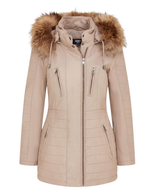 Infinity Leather Natural Slim Fit Hooded Parka Jacket-Northam Lamb Leather