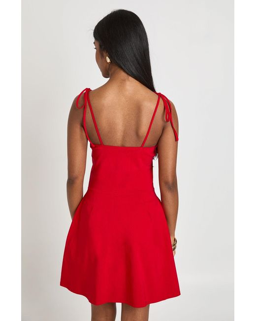 Boohoo Red Bengaline Button Through Cami Dress