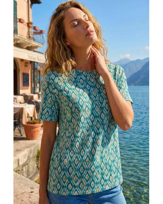 Roman Blue Ikat Print Stretch T-Shirt
