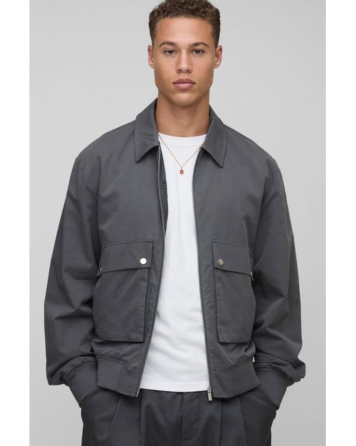 BoohooMAN Gray Tall Technical Utility Cargo Pocket Harrington Jacket for men