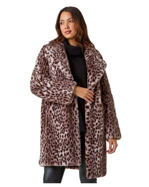 Roman Gray Premium Animal Print Faux Fur Coat