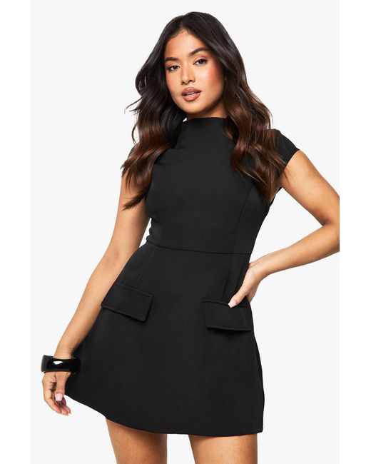 Boohoo Black Petite High Neck Structured Tailored Mini Dress