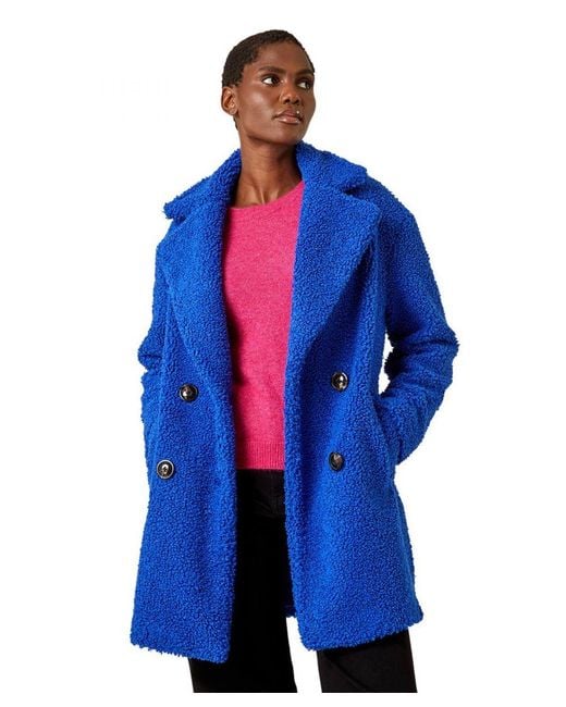 Roman Blue Faux Fur Longline Teddy Coat