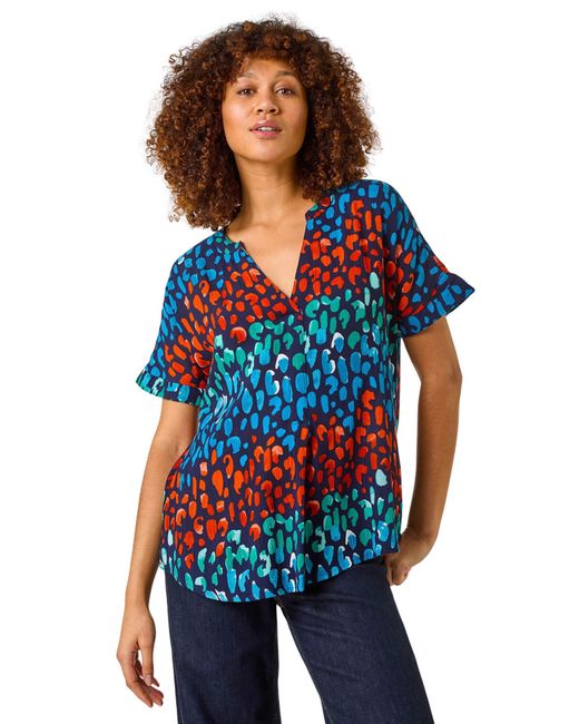 Roman Blue Abstract Spot Print Tunic