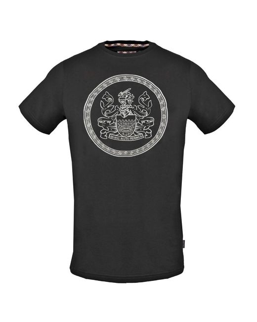 Aquascutum Stitched Aldis Logo Black T-shirt Cotton for men