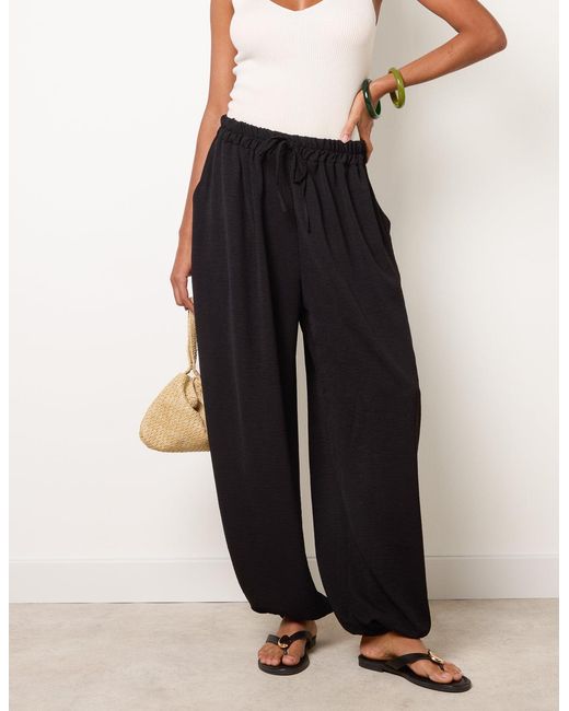 Blue Vanilla Black Harem Drawstring Waist Balloon Trousers