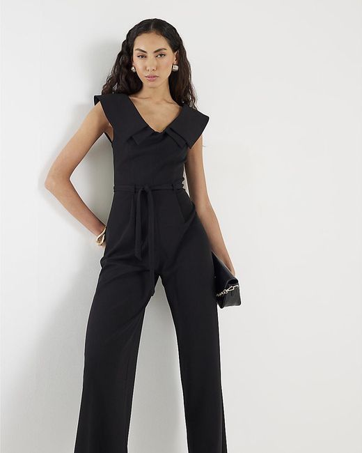 River Island Blue Jumpsuit Double Collar Belted