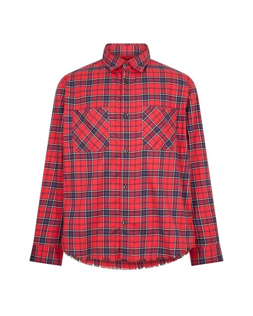 HUGO Red Plaid Oxford Shirt Cotton for men