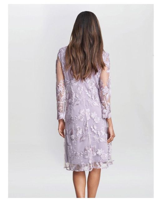 Gina Bacconi Purple Savoy Embroidered Lace Mock Jacket With Jersey Dress