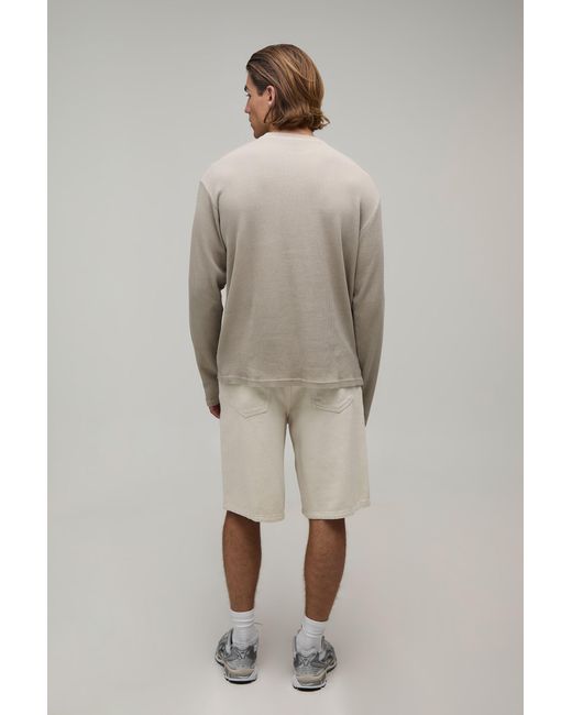 BoohooMAN Gray Essential Regular Fit Wash Long Sleeve Waffle Pocket T-Shirt for men