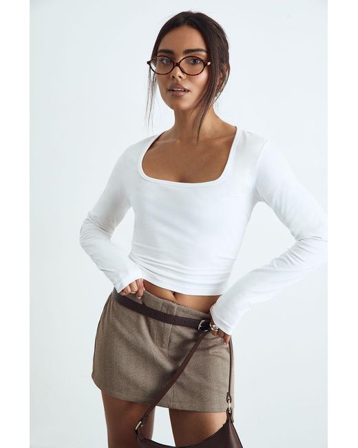 Boohoo White Basic Square Neck Long Sleeve Top