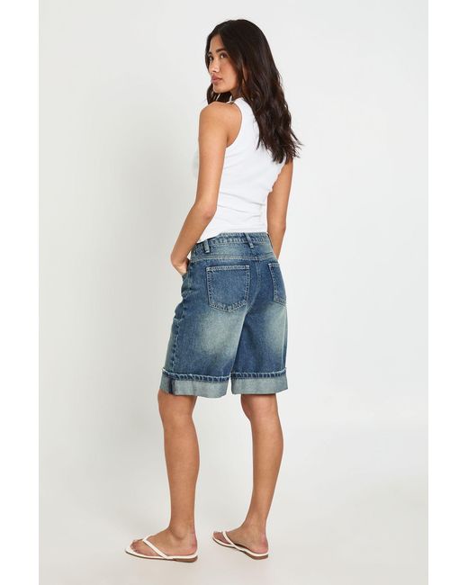 Boohoo Blue Turn Up Denim Jorts