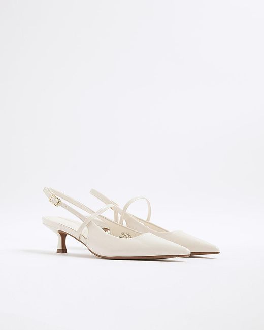 River Island White Slingback Court Heels Wide Fit Strappy Pu