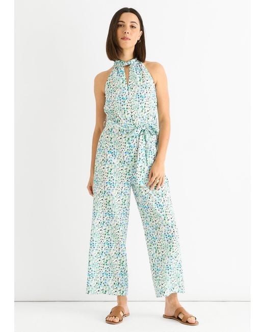 Gini London Blue Floral Halter Neck Jumpsuit