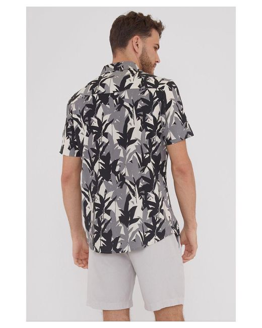 Threadbare White 'Jungle' Leaf Print Short Sleeve Shirt for men