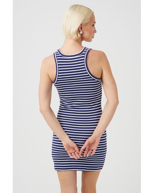 Brave Soul Blue Striped Ribbed Sleeveless Mini Dress