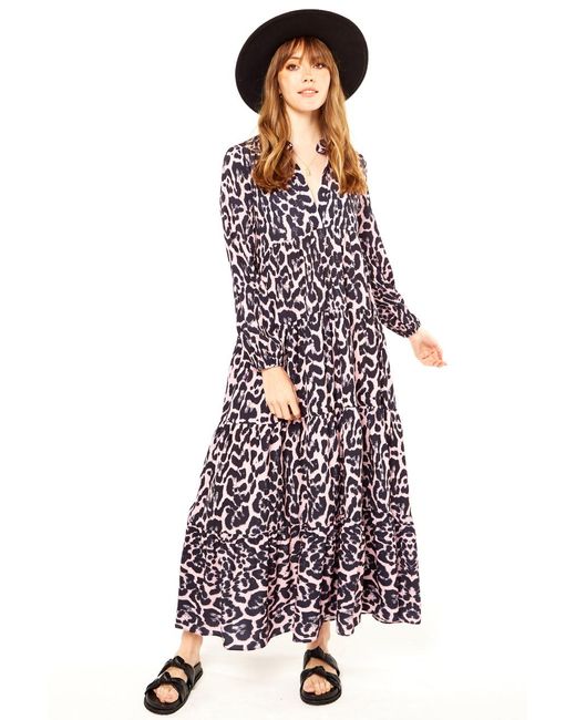 Gini London Purple Animal Print Tiered Maxi Dress