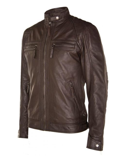 Infinity Leather Brown Rock Racing Quilted Biker Jacket for men