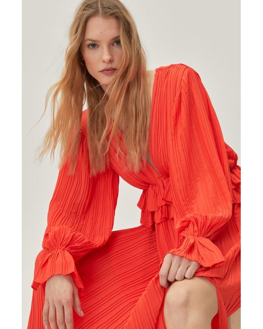 Nasty Gal Red Frill V Neck Maxi Dress