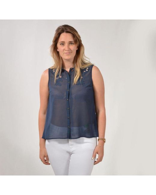 Oasis Blue Lace Top Sleeveless Blouse