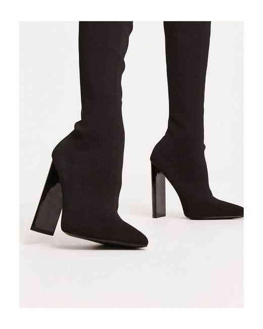 ASOS Black Petite Kylee High-Heeled Knitted Over The Knee Boots
