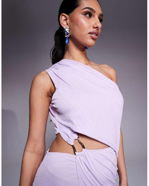 ASOS Purple Pleated Maxi Dress With Asymmetric One Shoulder And Twist Skirt