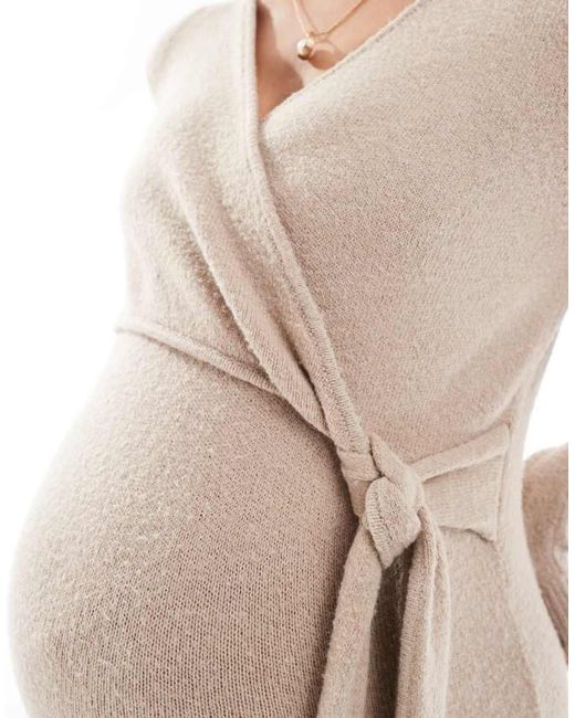 Mama.licious Natural Maternity Knitted Maxi Dress With Knot Front
