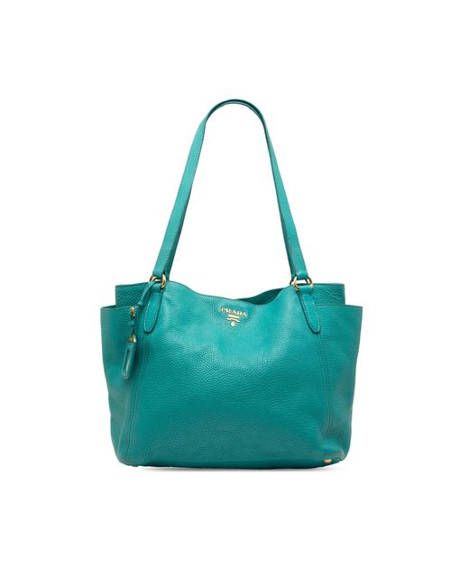 Prada Blue Pre-Owned Vitello Daino Side Pocket Tote