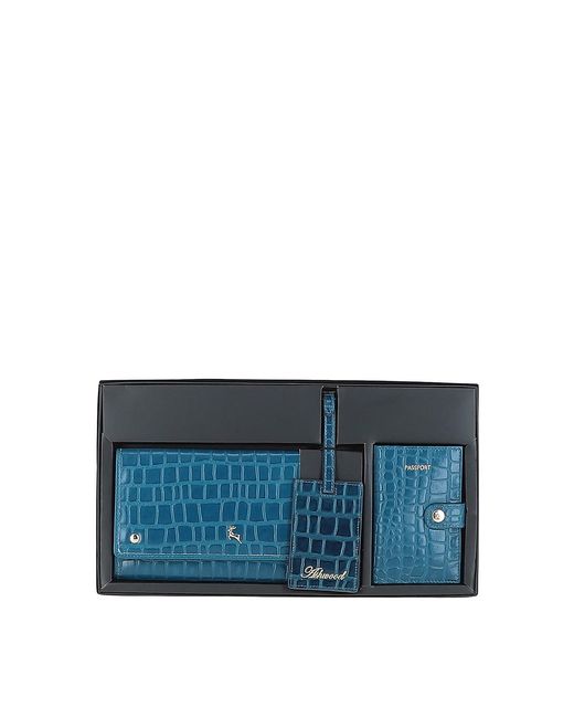 Ashwood Leather Blue 'Wise Tour' Croc Print Real Gift Travel Set
