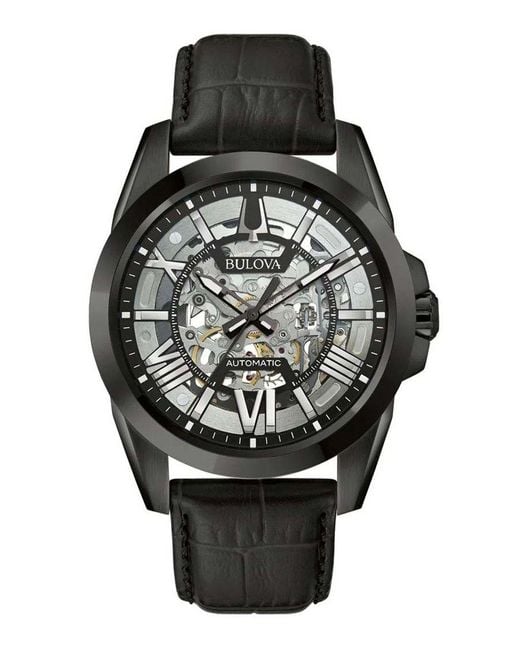 Bulova Sutton Skeleton Watch 98A304 Leather Archived in Black for Men Lyst UK