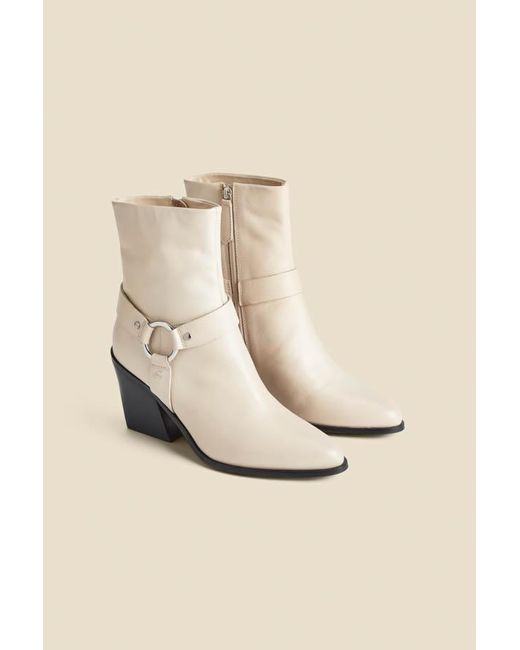 Sosandar Natural Ecru Western Style Leather Boots