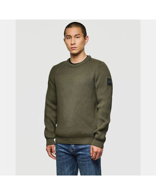 Weekend Offender Green Morello Rib Crew Knit Sweater for men