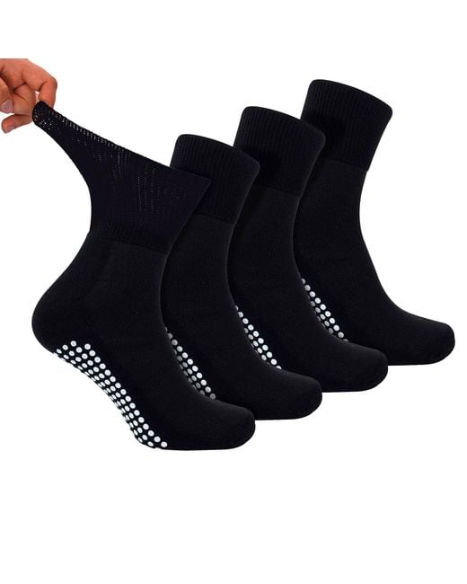 Dr.Socks Black 4 Pack Short Bamboo Diabetic Socks With Grips For And for men