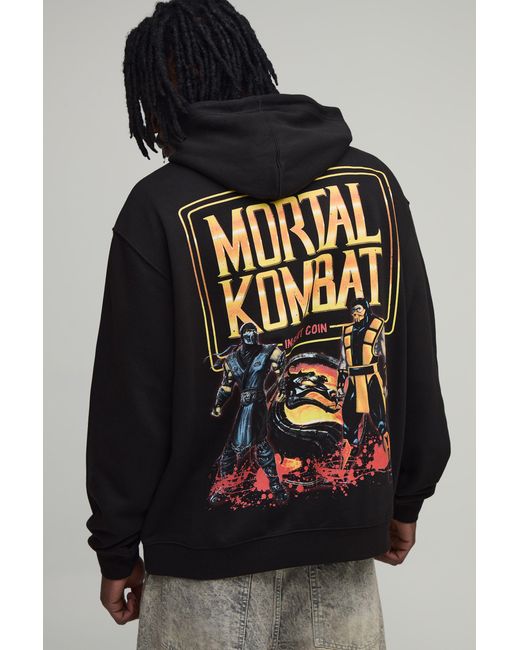 BoohooMAN Black Tall Oversized Mortal Kombat Licensed Printed Hoodie for men