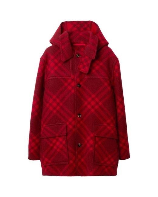 Burberry Red Wool Check Parka Jacket for men