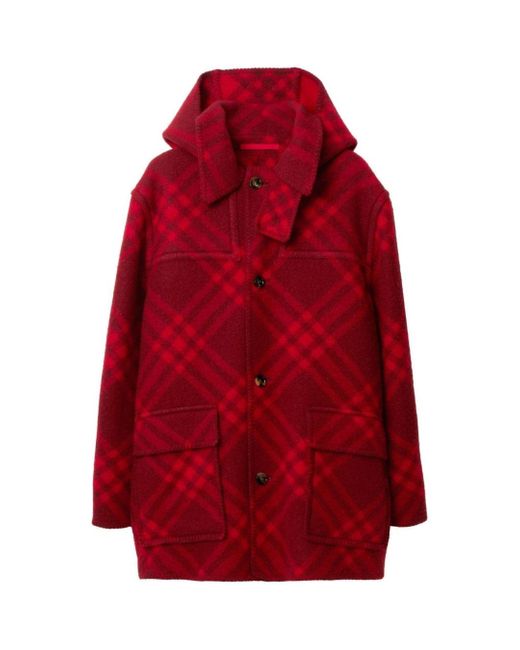 Burberry Wollen Geruite Parka Rode Jas in het Red voor heren