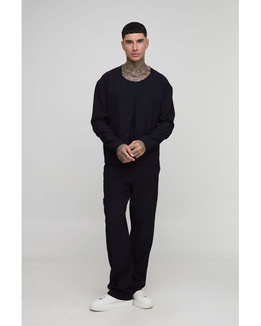 BoohooMAN Blue Tall Pleated Oversized Boxy Collarless Shirt for men