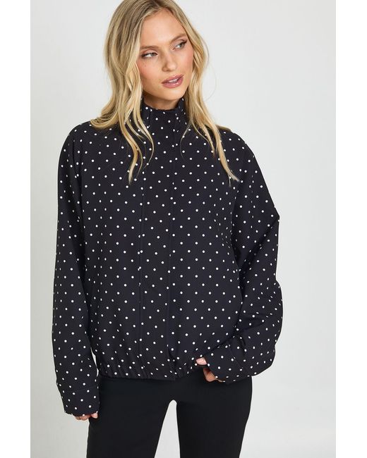 Boohoo Blue Petite Polka Dot Funnel Neck Jacket