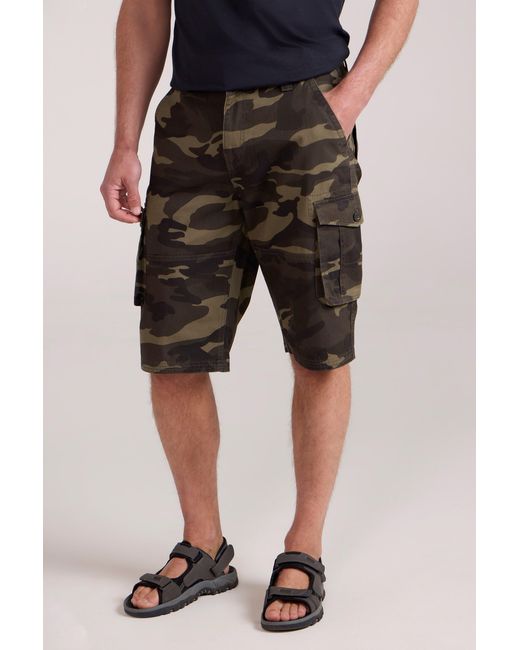 Mountain Warehouse Brown Lightweight Cargo Shorts Breathable Casual Multi Pocket Cotton Camo for men